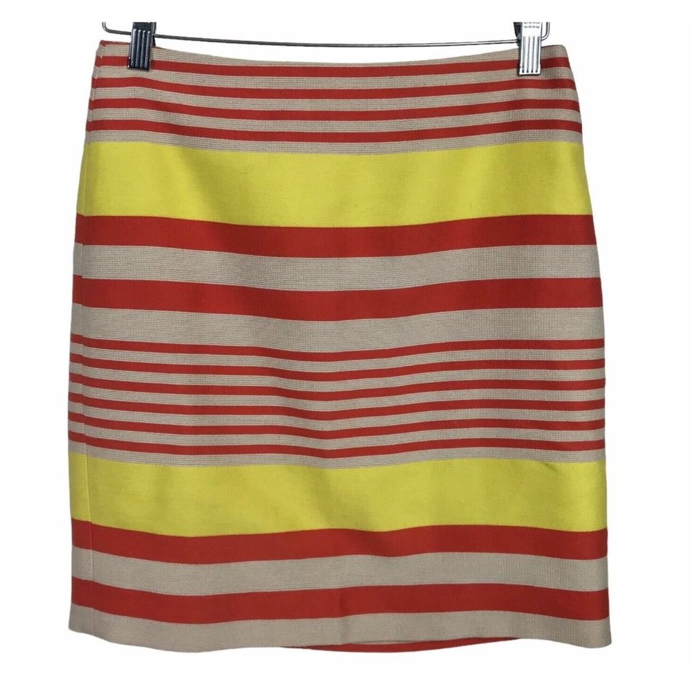 Ann Taylor Size 4 Buoy Orange Dobby Stripe Pencil Skirt Orange Beige Yellow Zip